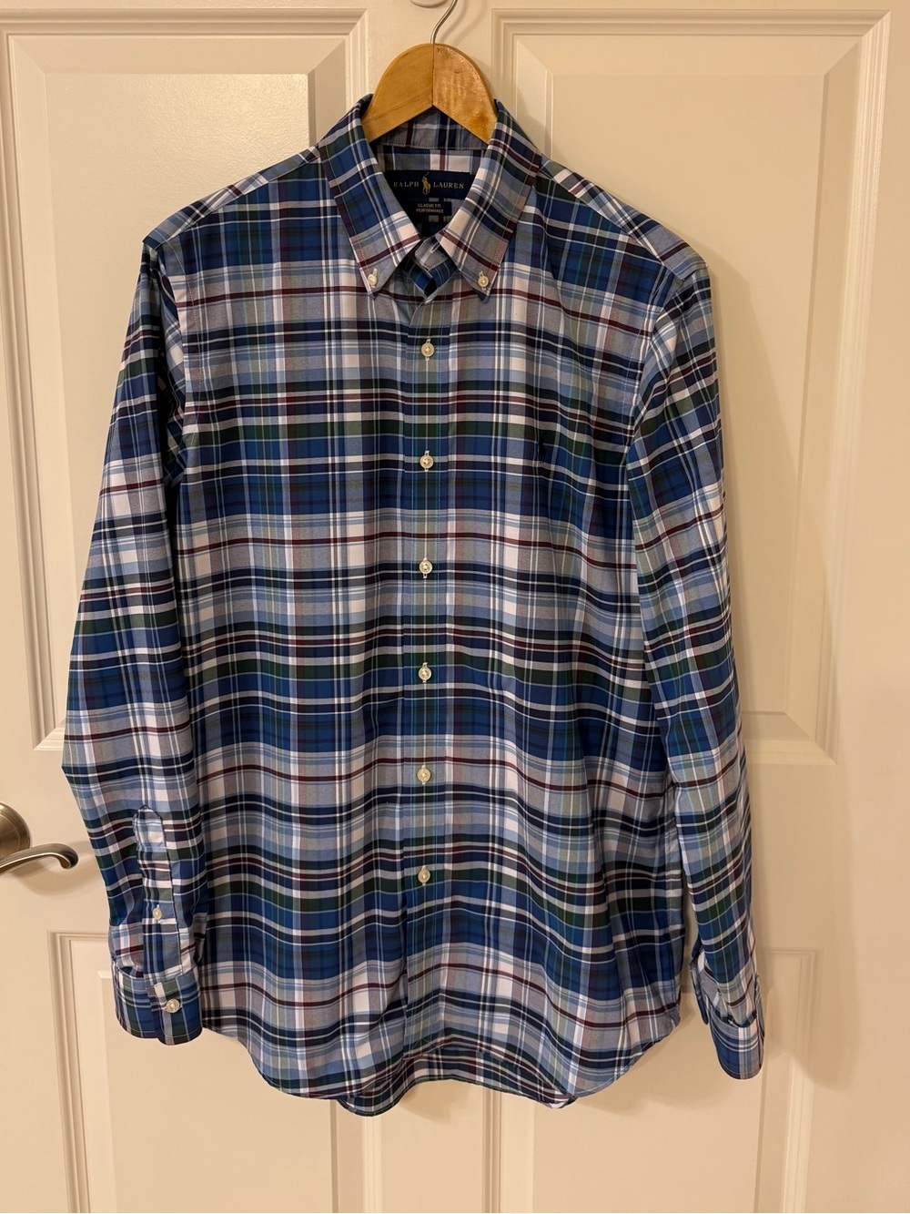 Polo by Ralph Lauren Men’s Medium Blue Plaid Classic Fit Performance Shirt EUC